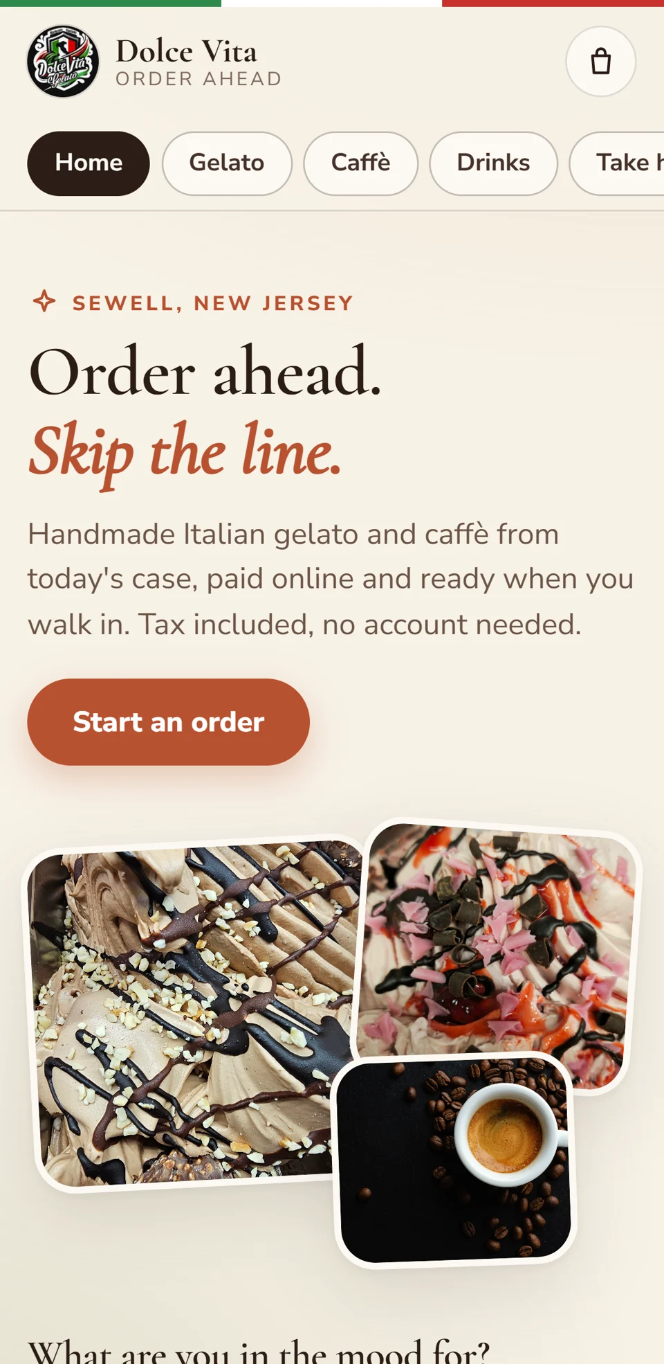 The Dolce Vita ordering app on a phone